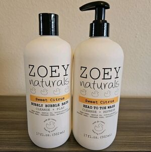 Zoey Naturals Sweet Citrus Bubble Bath & Head to Toe Wash 2 piece Bundle 17oz ea